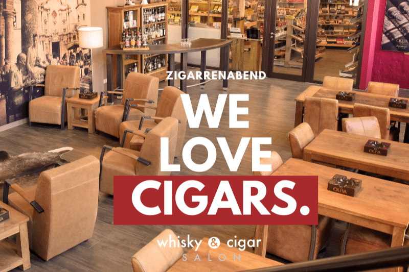 Ankündigung für Zigarren-Abend im whisky & cigar salon. We love Cigars.